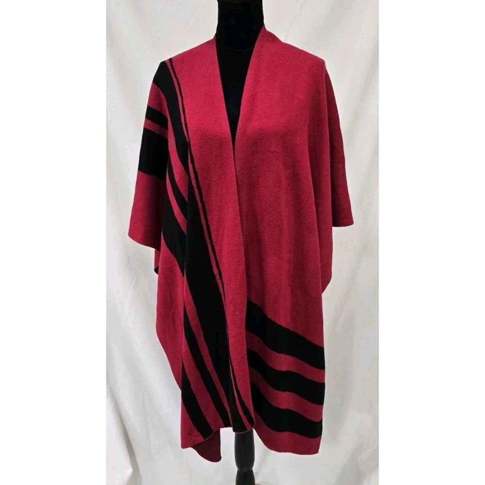 Chico's OS red stripe border poncho grungecore boho relax cover up lagenlook
